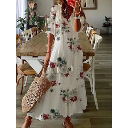 Robe Longue Bleu et Blanche à Coupe Fluide pour Femme | Idéale pour l’Été