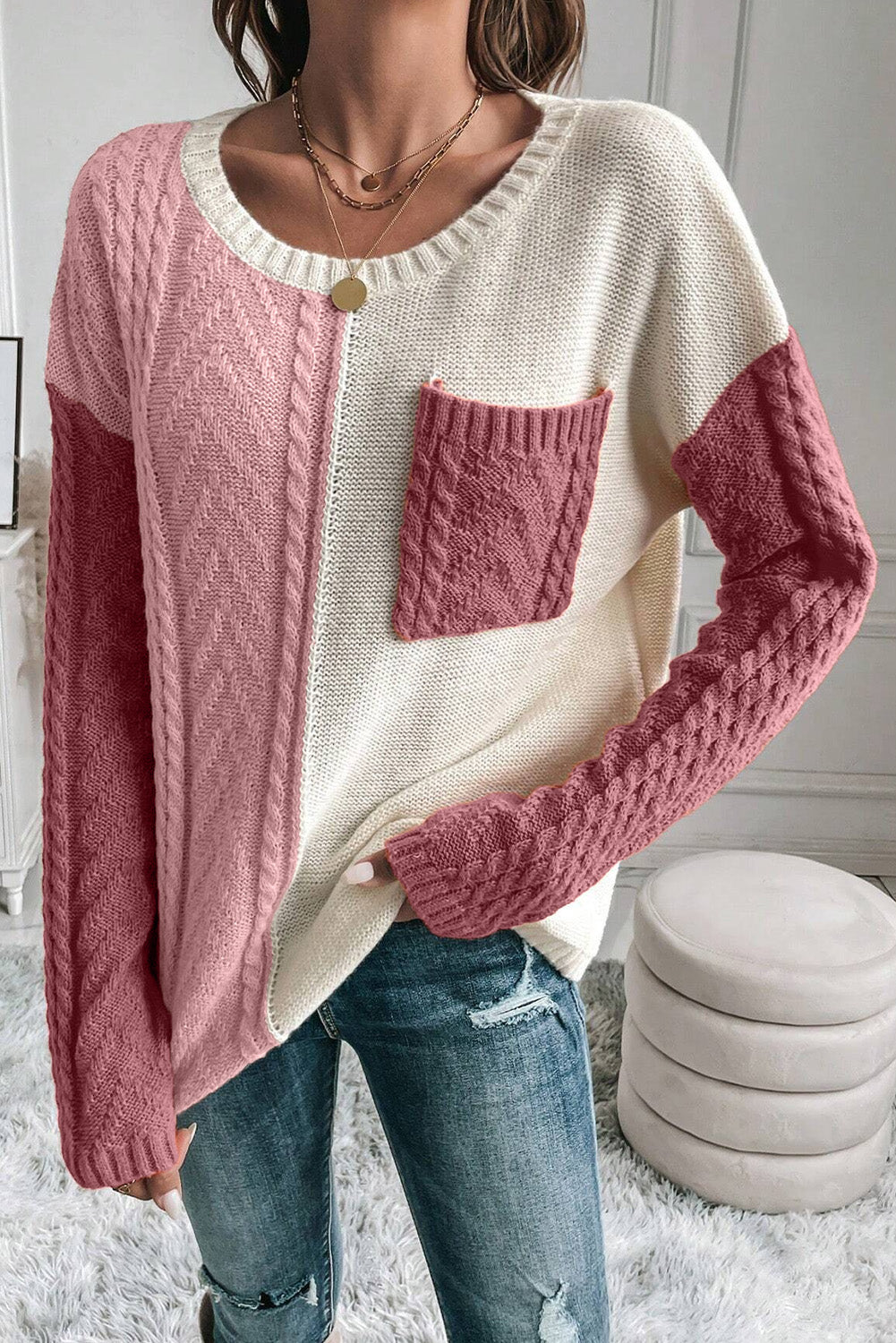 Pull Color Block à Manches Longues pour Femmes | Idéal pour un Usage Quotidien
