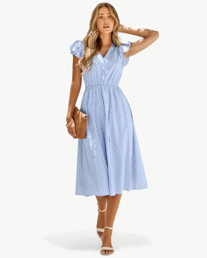 Robe Midi Avec Manches À Volants Pour Femme | Idéal Pour Usage Quotidien Et Occasions