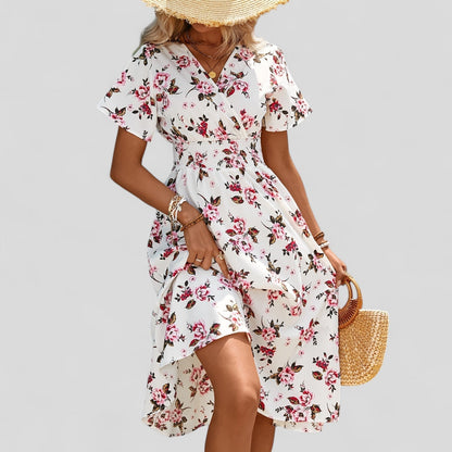 Robe Midi à Encolure en V et Coupe A-ligne pour Femme | Idéale pour Usage Quotidien et Été