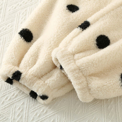 Ensemble Pyjama À Pois avec Haut Style Manteau Et Deux poches Pour Femme | Idéal pour L’Hiver