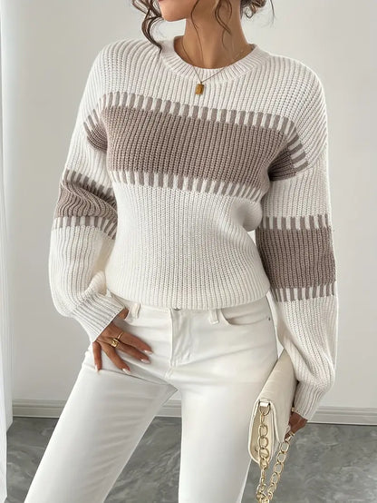Pull À Rayures Avec Col Rond Pour Femme | Idéal Pour Tenues Décontractées Et Soirées