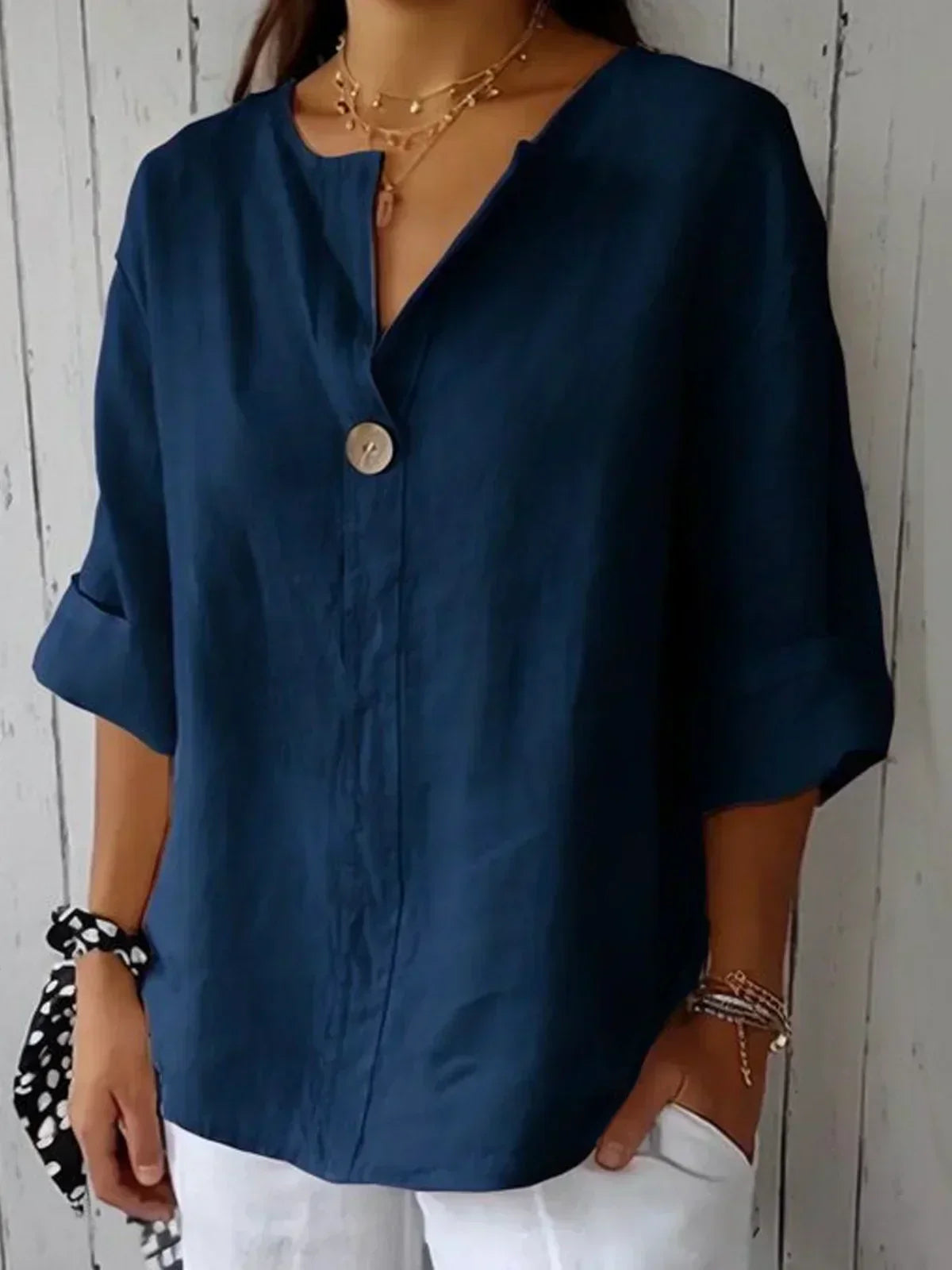 Blouse Légère À Col en V Avec Détail Bouton Pour Femme | Idéale Pour les Journées d'Été