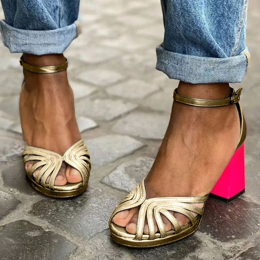 Talons Épais Avec Brides Dorées pour Femmes | Idéaux pour Les Soirées Et Les Occasions Spéciales