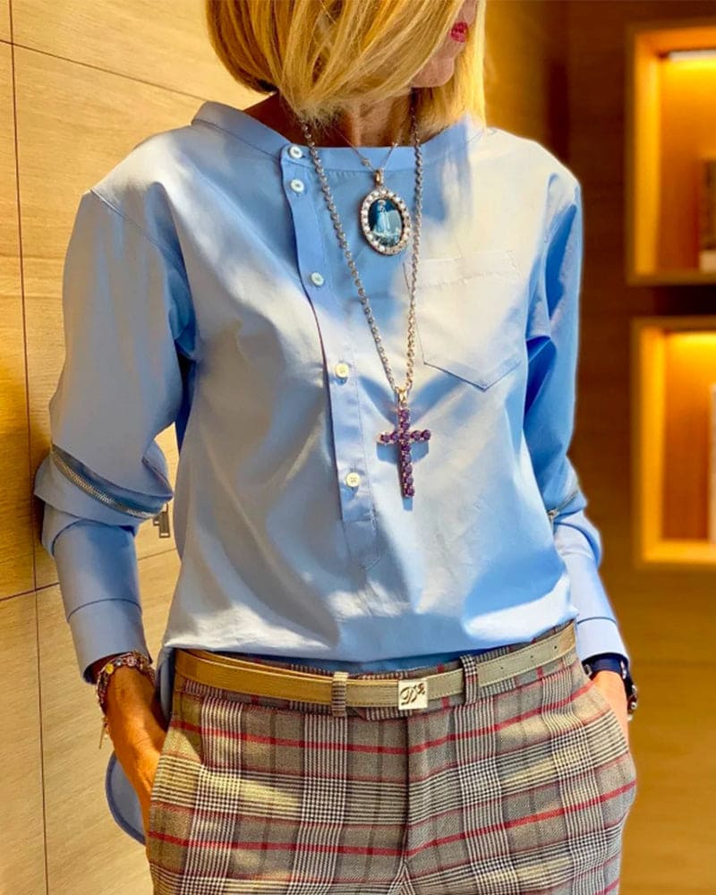 Blouse avec Fermeture Boutonnée Latérale et Manches Longues pour Femme | Idéale pour un Usage Quotidien