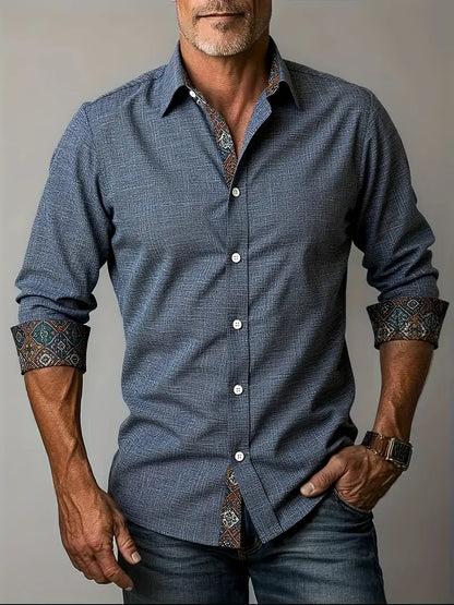 Chemise À Manches Longues Avec Détails Contrastés Et Fermeture À Boutons Pour Hommes | Idéale Pour Toutes Les Saisons
