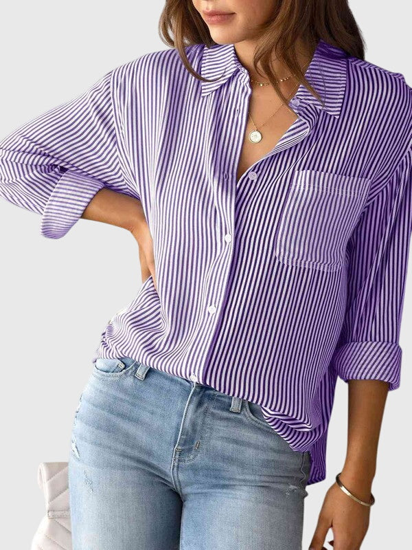 Chemise À Col Avec Motif Rayé Pour Femme | Idéale Pour Usage Quotidien Et Professionnel