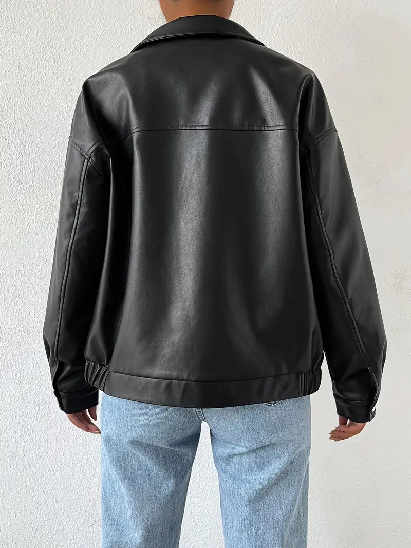 Veste À Effet Cuir Avec Fermeture Zippée Et Col Chemise Pour Femme | Idéale Pour Les Sorties Urbaines Et La Mi-Saison