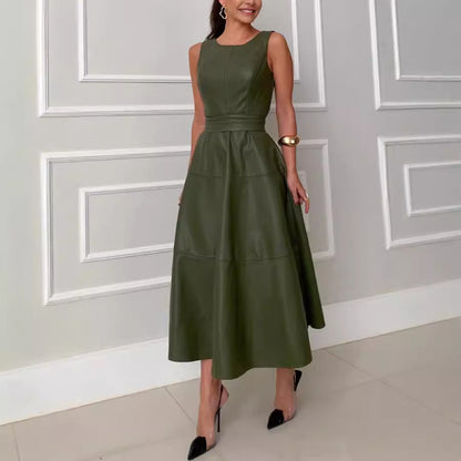 Robe Midi Sans Manches Avec Jupe Évasée Pour Femme | Idéal Pour Travail Et Occasions