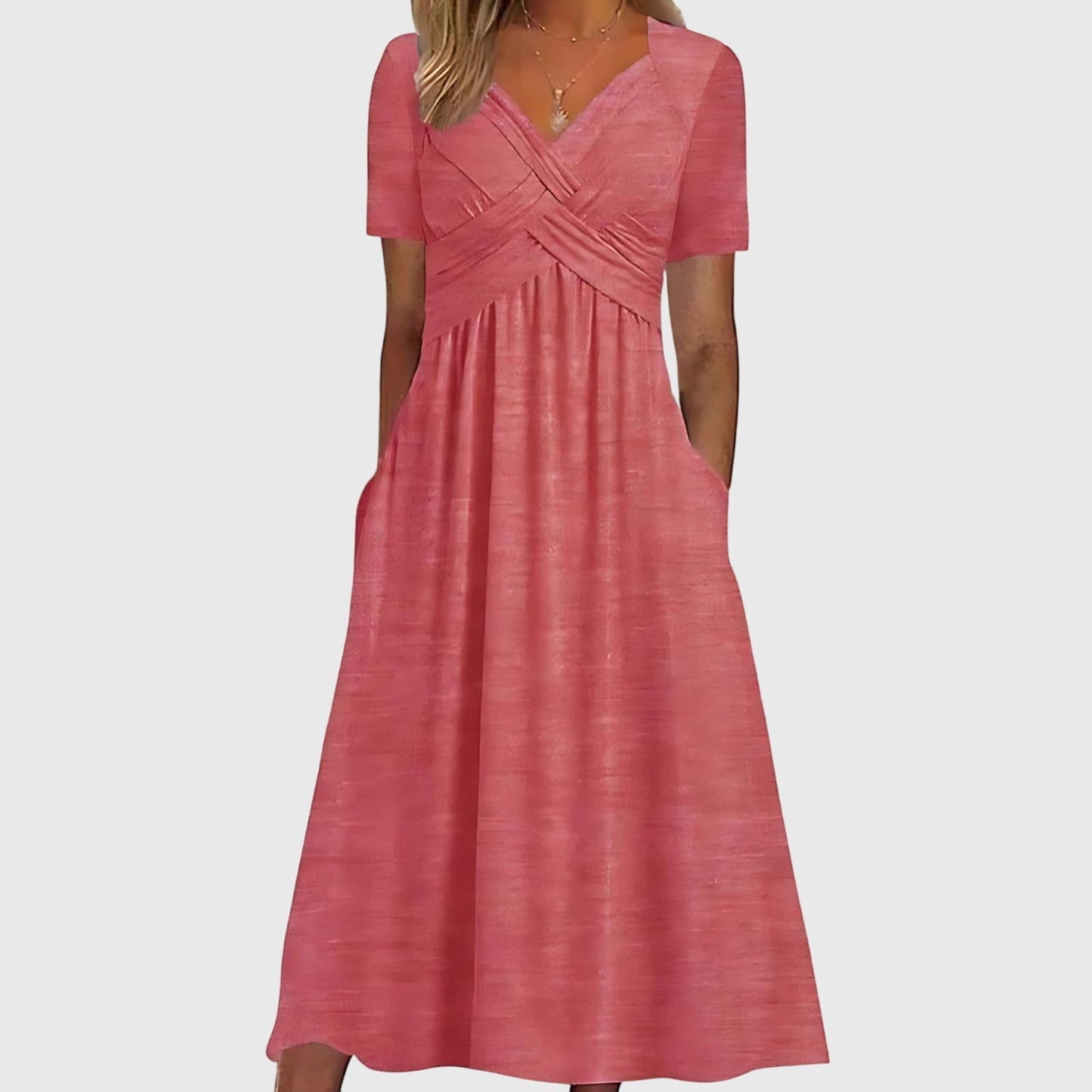 Robe Midi Fluide avec Col V pour Femme | Idéale pour la Saison Estivale et les Occasions Décontractées