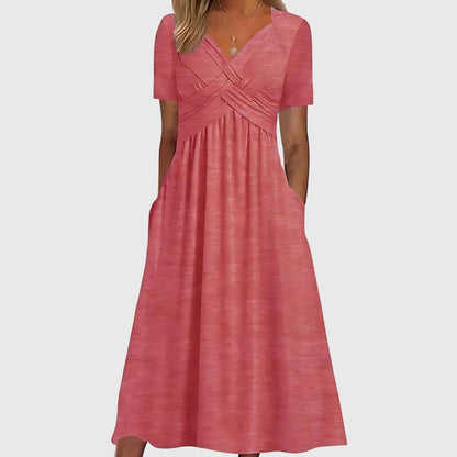 Robe Midi Fluide avec Col V pour Femme | Idéale pour la Saison Estivale et les Occasions Décontractées