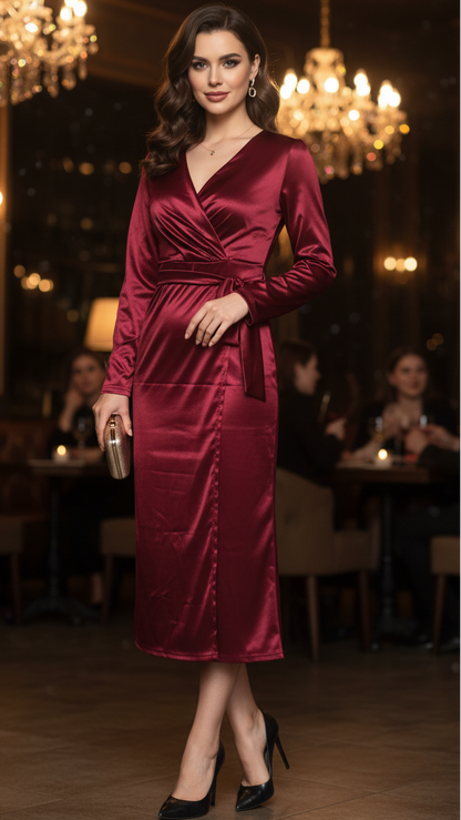 Robe Midi Cache-Cœur pour Femme | Idéale pour Soirées et Occasions de Saison Chaude