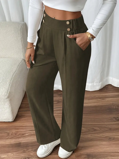 Pantalon Large À Taille Élastique Avec Poches Latérales Pour Femme | Idéal Pour Usage Quotidien