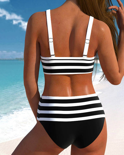 Bikini Taille Haute avec Motif Rayé pour Femmes | Idéal pour l’Été