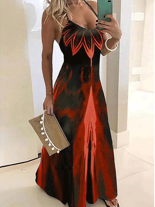 Robe Longue Rouge à Motif Floral pour Femmes | Idéale pour les Vacances ou les Événements d'Été