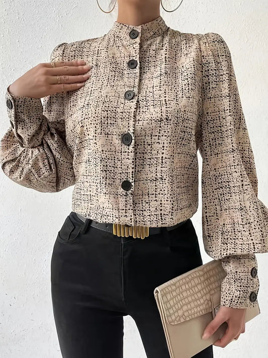 Blouse À Imprimé Abstrait Avec Volants Et Manches Lanternes Pour Femmes | Idéal Pour Usage Quotidien
