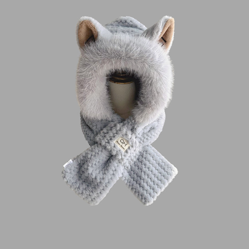 Bonnet et Écharpe 2-en-1 avec Oreilles de Renard pour Femme et Enfant | Idéal pour l’Hiver