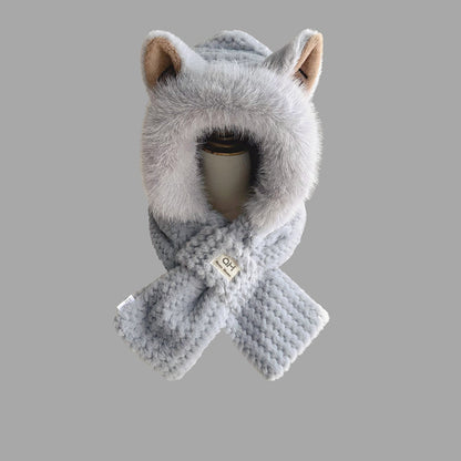 Bonnet et Écharpe 2-en-1 avec Oreilles de Renard pour Femme et Enfant | Idéal pour l’Hiver