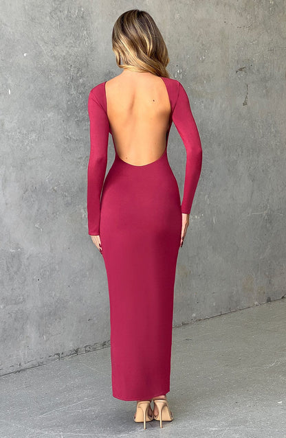 Robe Longue À Manches Longues Avec Fente Haute Pour Femme | Idéale Pour Des Occasions Formelles