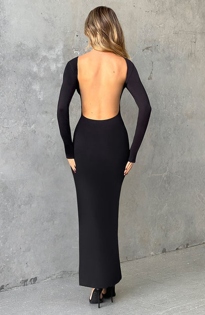 Robe Longue Avec Fente Haute Et Manches Longues Pour Femme | Idéale Pour Soirées Et Événements