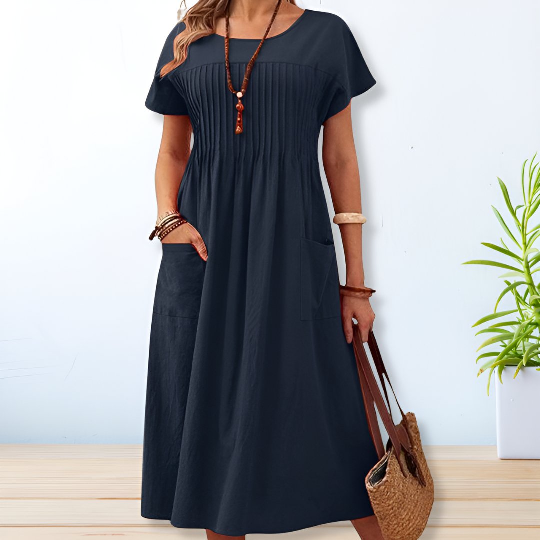 Robe Midi Ample Plissée avec Manches pour Femme | Idéale pour la Saison Estivale et les Occasions Décontractées