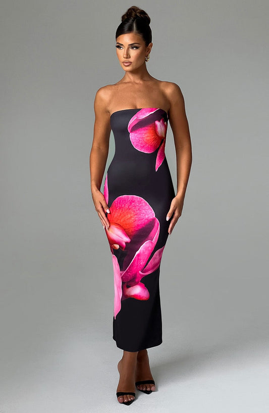 Robe Longue Bustier À Imprimé Floral Pour Femmes | Idéale Pour Soirées Et Événements