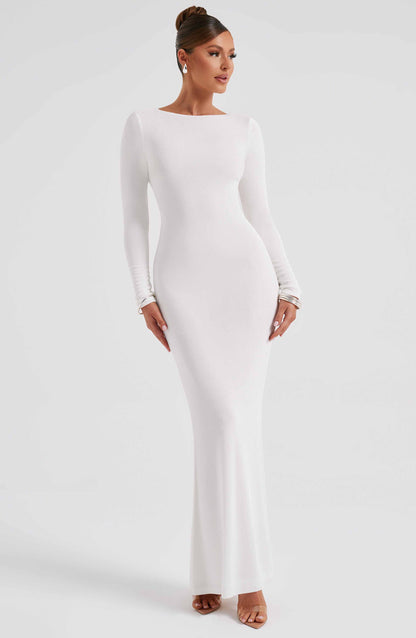 Robe Longue Ajustée Avec Encolure Bateau Et Fente Latérale Pour Femme | Idéal Pour Occasions En Soirée