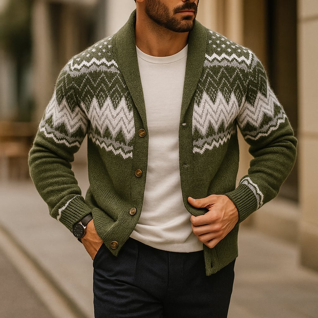 Cardigan à motif jacquard pour hommes