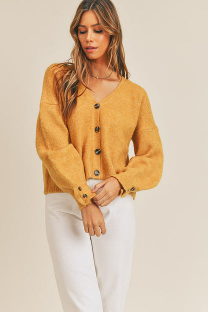Cardigan Ample à Manches Légèrement Bouffantes avec Boutons Contrastants pour Femmes | Idéal pour Mi-Saison et Usage Quotidien