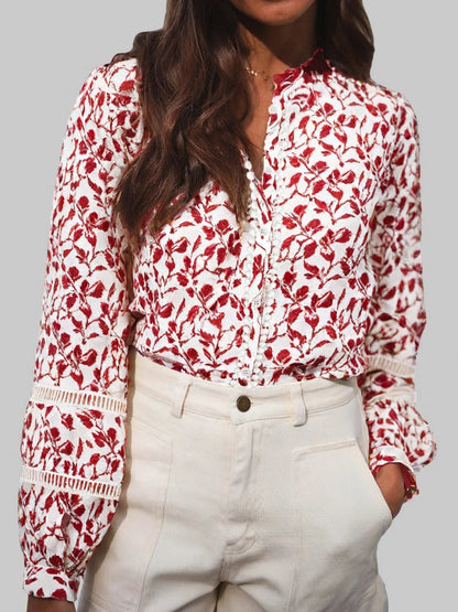 Blouse À Imprimé Floral Avec Manches Longues Et Fermeture Boutonnée Pour Femme | Idéale Pour Le Bureau Et Les Sorties
