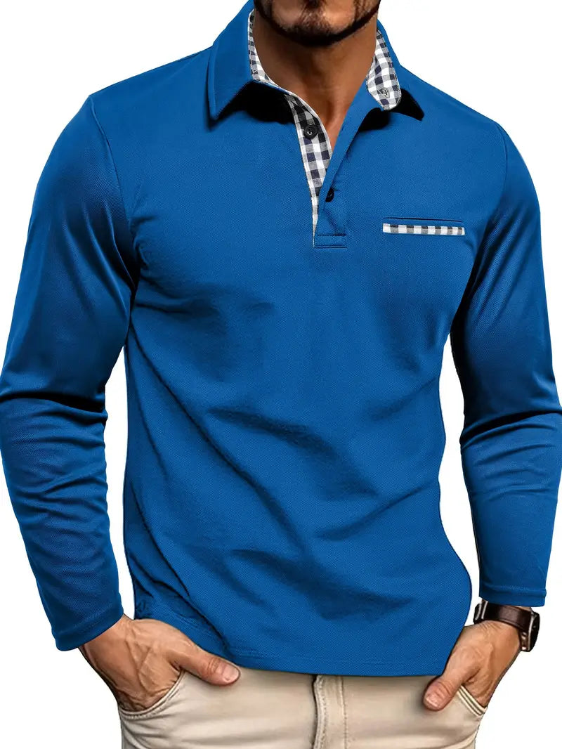 Polo à manches longues et poche poitrine pour hommes