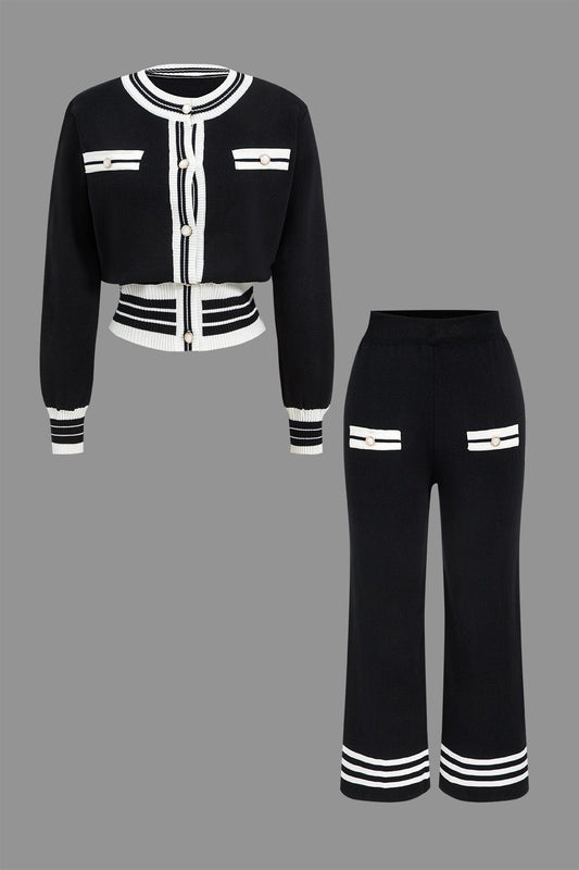 Ensemble Deux Pièces avec Cardigan Court et Pantalon Large pour Femme | Idéal pour le Quotidien et le Bureau