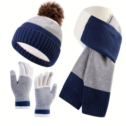 Ensemble Tricoté 3 Pièces avec Bonnet, Écharpe Et Gants | Idéal pour L’Hiver