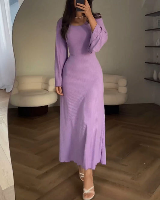 Robe Longue À Manches Longues En Maille Côtelée Pour Femme | Idéale Pour Un Usage Quotidien