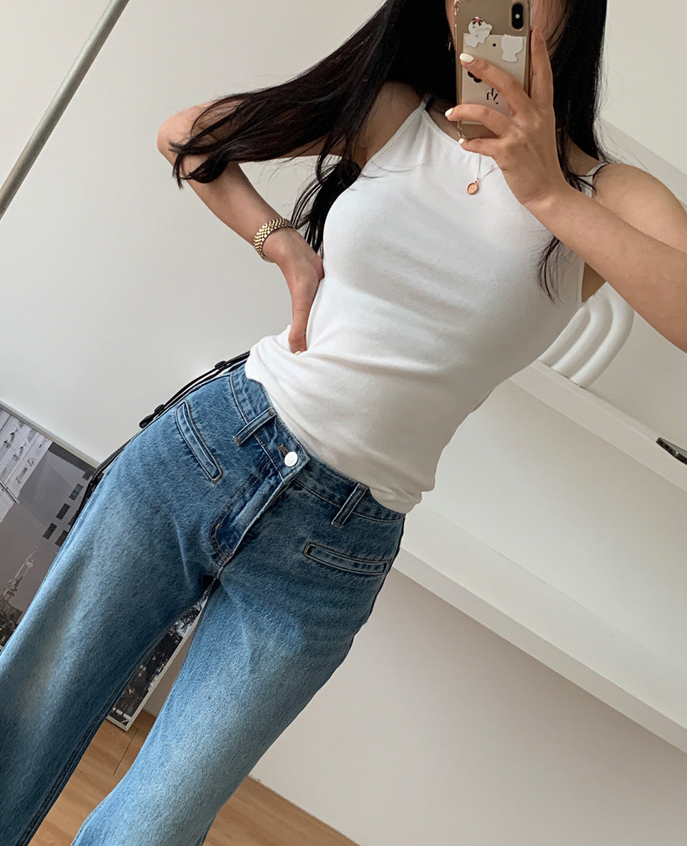 Jean à Jambe Large avec Taille Haute Structurée pour Femme | Idéal pour Tenues Décontractées