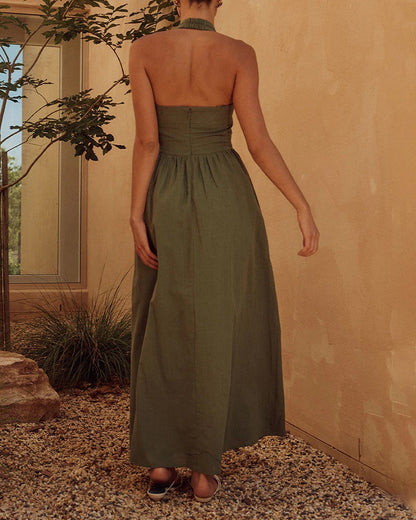 Robe Longue Dos Nu Avec Encolure Dos Nu Et Poches Latérales Pour Femmes | Idéal Pour Été Et Sorties En Extérieur