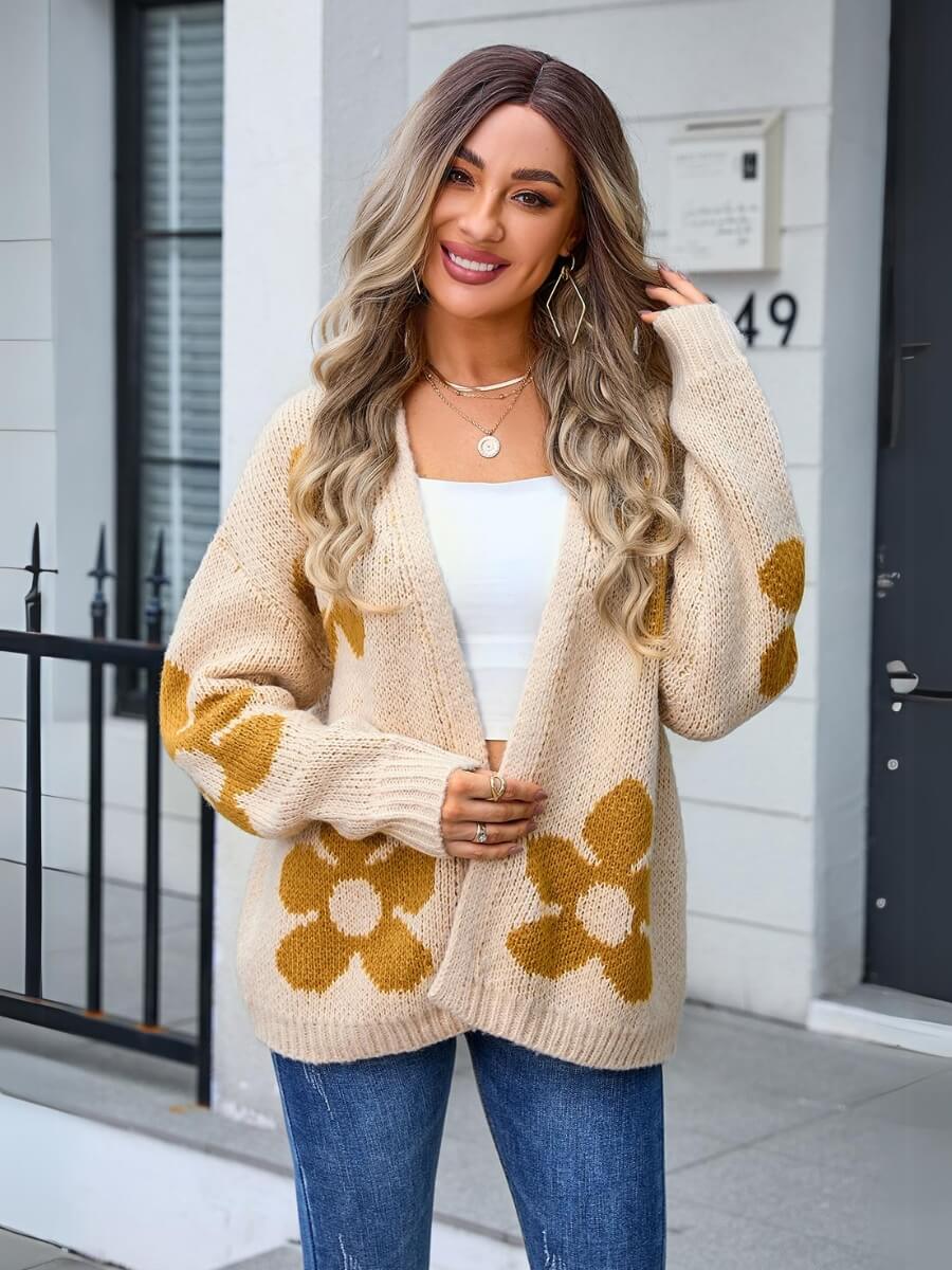 Cardigan À Manches Longues Avec Motif Floral Pour Femme | Idéal Pour Usage Quotidien