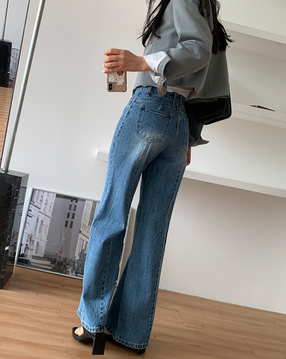 Jean à Jambe Large avec Taille Haute Structurée pour Femme | Idéal pour Tenues Décontractées