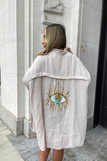 Kimono Oversize Léger avec Motif Brodé au Dos pour Femme | Idéal pour l'Été