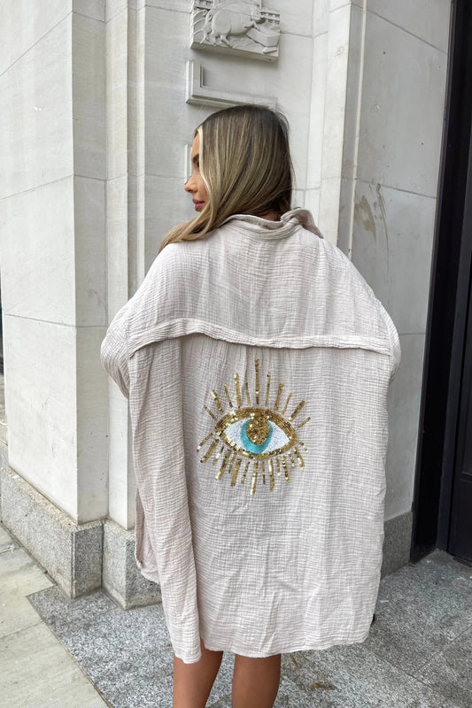Kimono Oversize Léger avec Motif Brodé au Dos pour Femme | Idéal pour l'Été