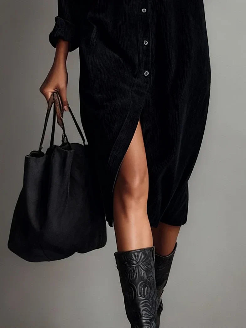 Robe Midi Boutonnée avec Poches Poitrine pour Femme | Idéale pour Usage Quotidien et Occasions Décontractées