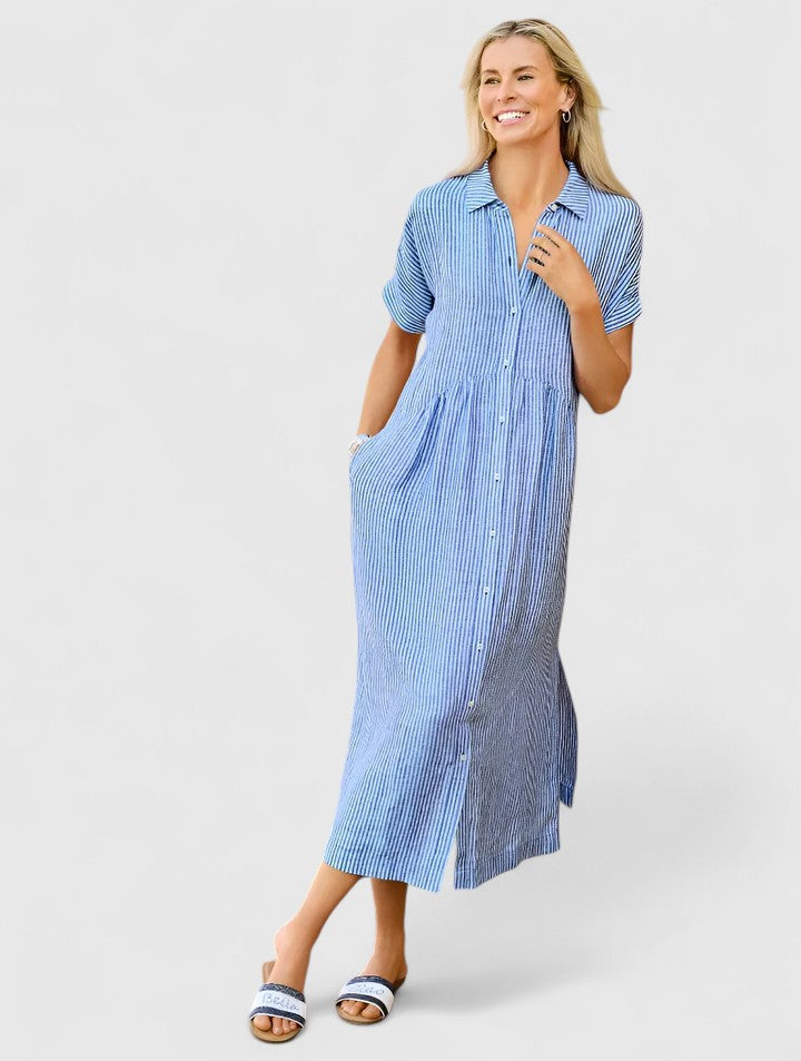 Robe Chemise Midi à Rayures avec Coupe Décontractée pour Femme | Idéale pour Usage Quotidien et Loisirs