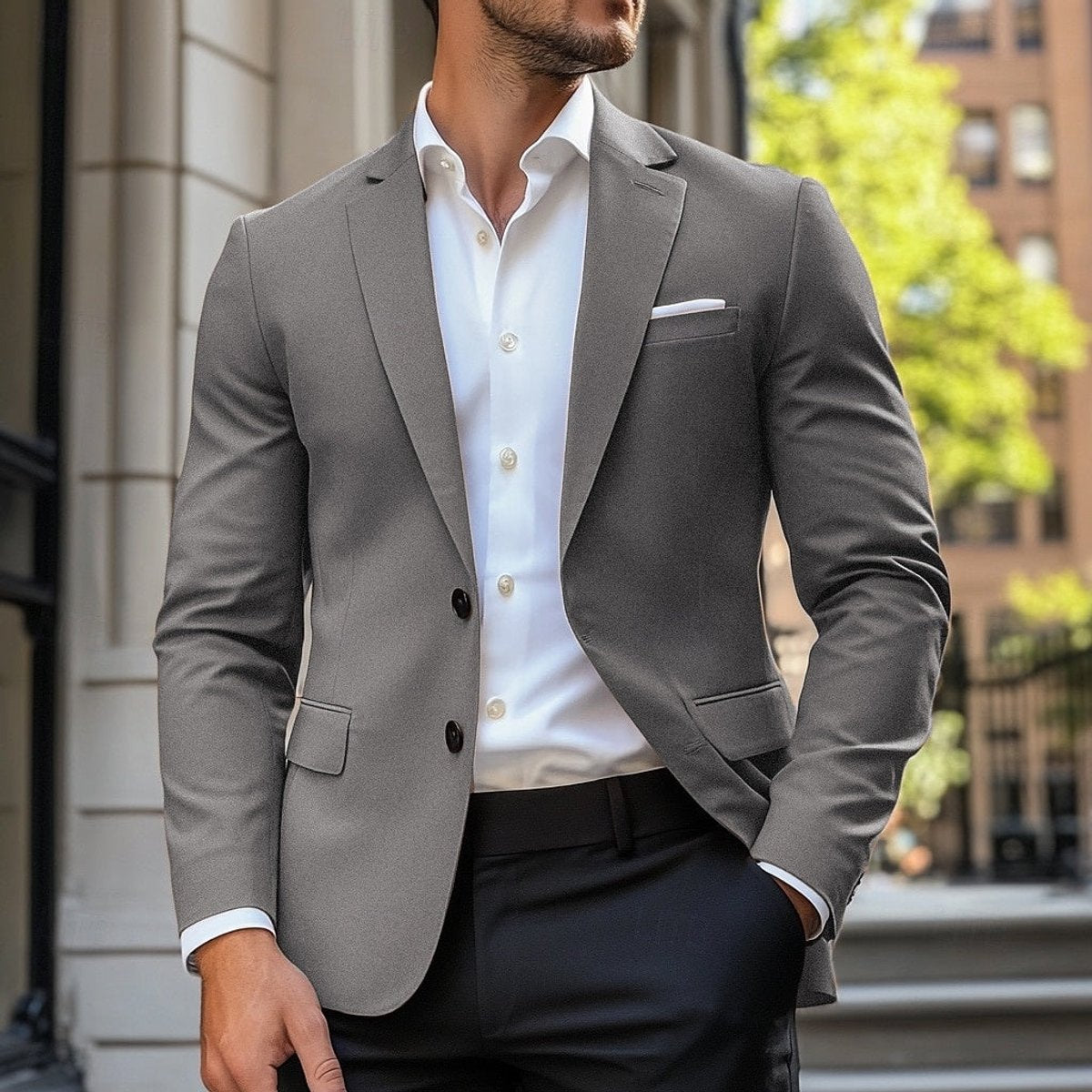 Blazer boutonné à revers cranté pour hommes