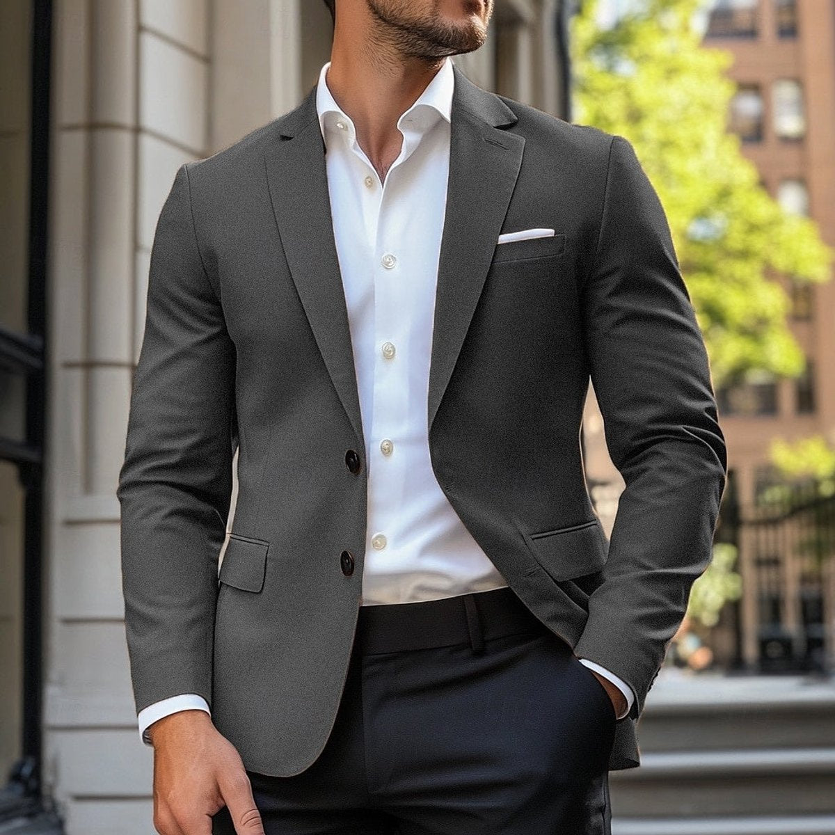 Blazer boutonné à revers cranté pour hommes