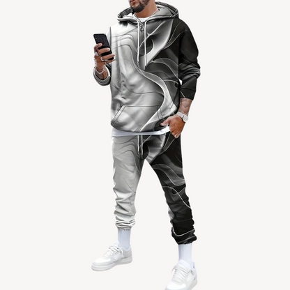 Ensemble Survêtement Homme avec Hoodie Zippé Et Motif Dégradé | Idéal pour Les Loisirs Et Le Quotidien