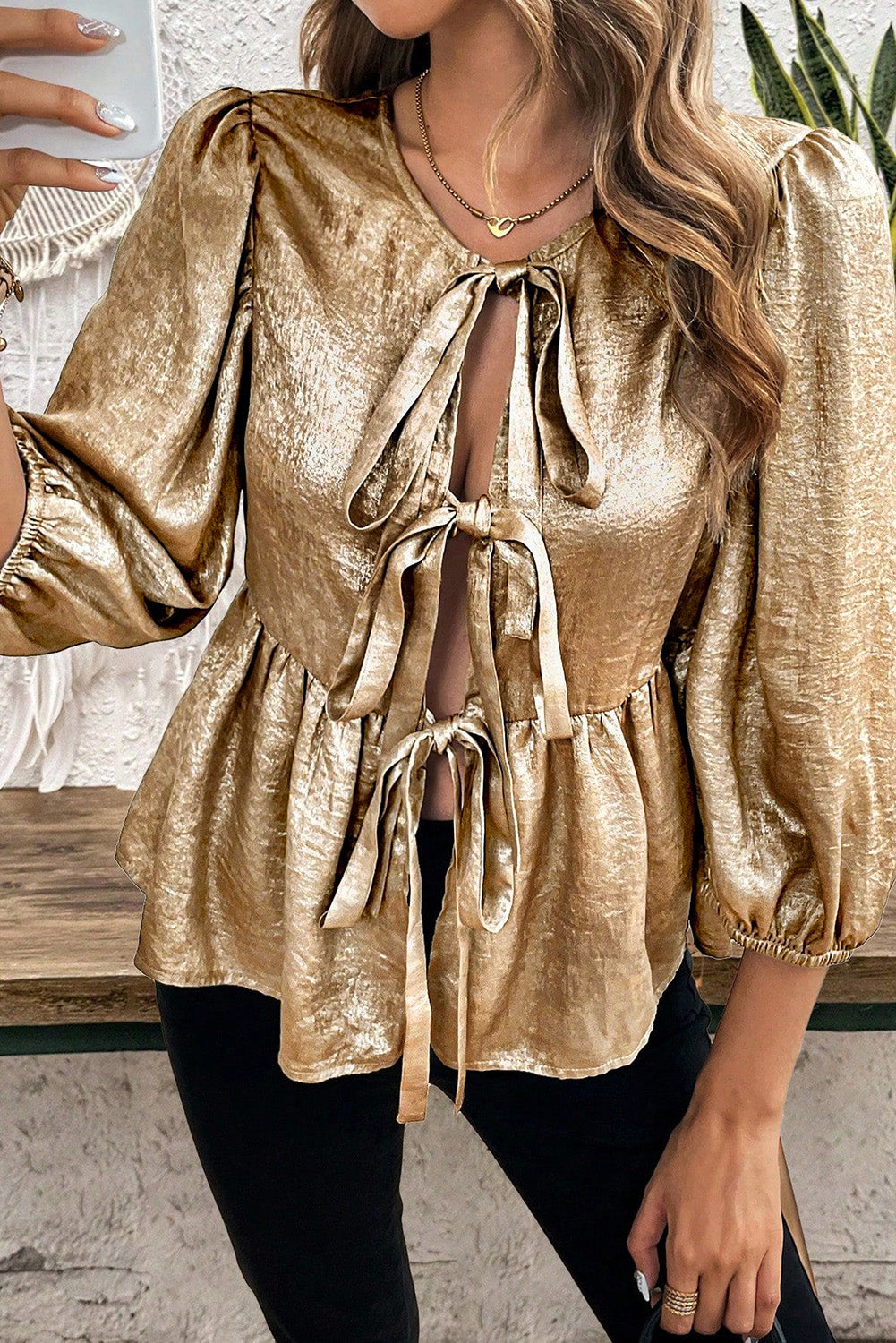 Blouse à nœuds devant pour femmes