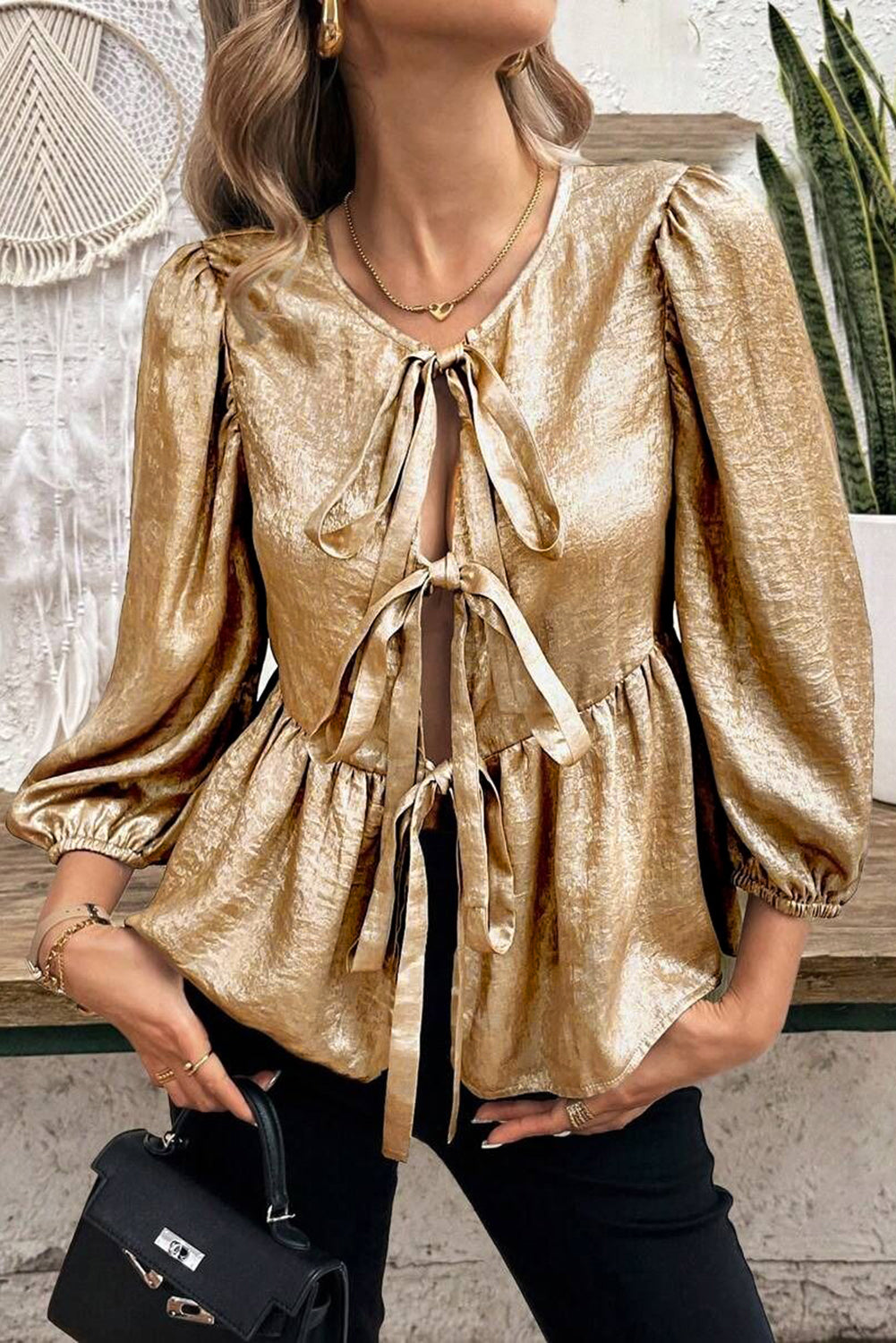 Blouse à nœuds devant pour femmes