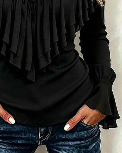 Blouse à volants et manches longues pour femmes