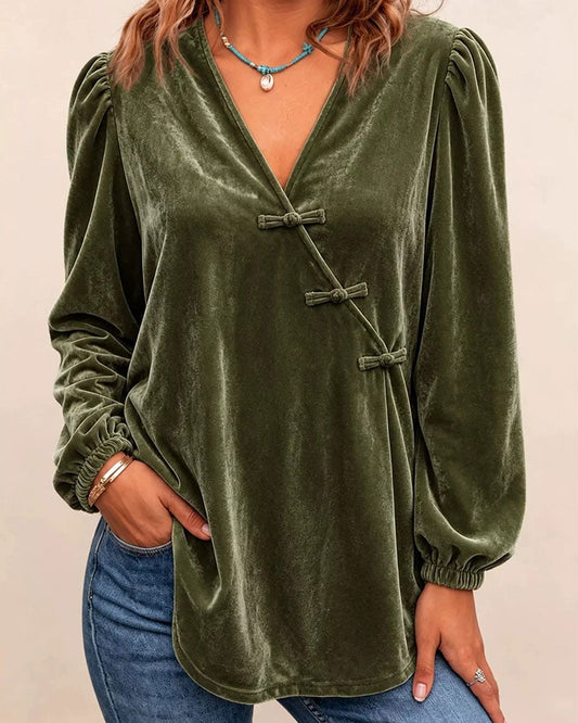 Blouse col en V à boutons croisés pour femmes