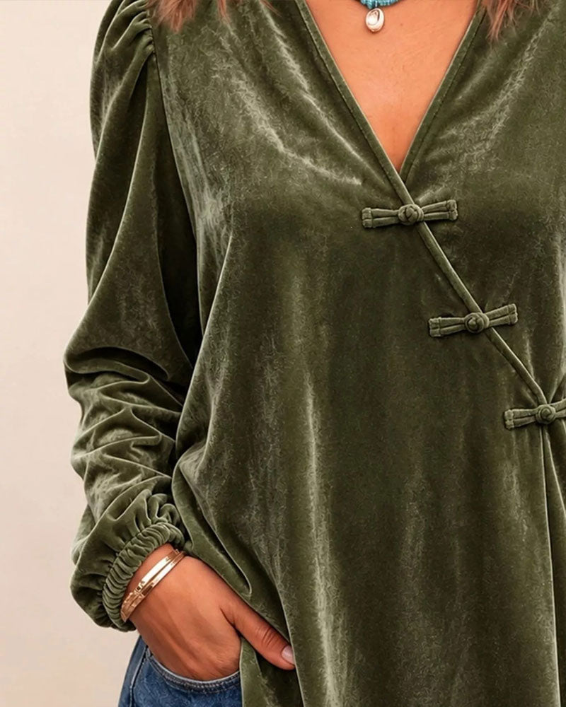 Blouse col en V à boutons croisés pour femmes